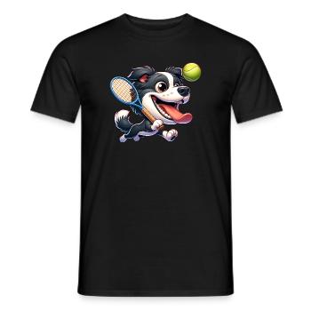 Tennis Dog with Racket and Ball Action - Men's T-Shirt - black - Front - AI Model Male 178 light (178cm)
