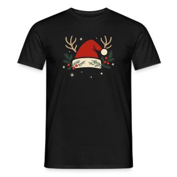 Christmas hat with antlers and fir branches - Men's T-Shirt - black - Front - AI Model Male 178 light (178cm)