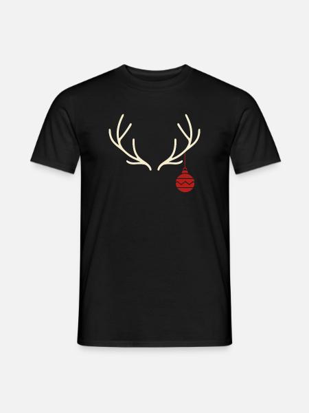 Geweih mit roter Weihnachtskugel – Yule Stil - Männer T-Shirt - Schwarz
