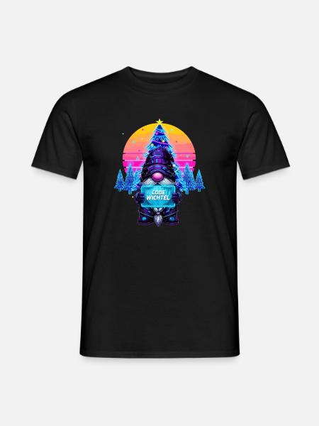 Cyberpunk Code Wichtel - Synthwave Xmas Nerd - Männer T-Shirt - Schwarz