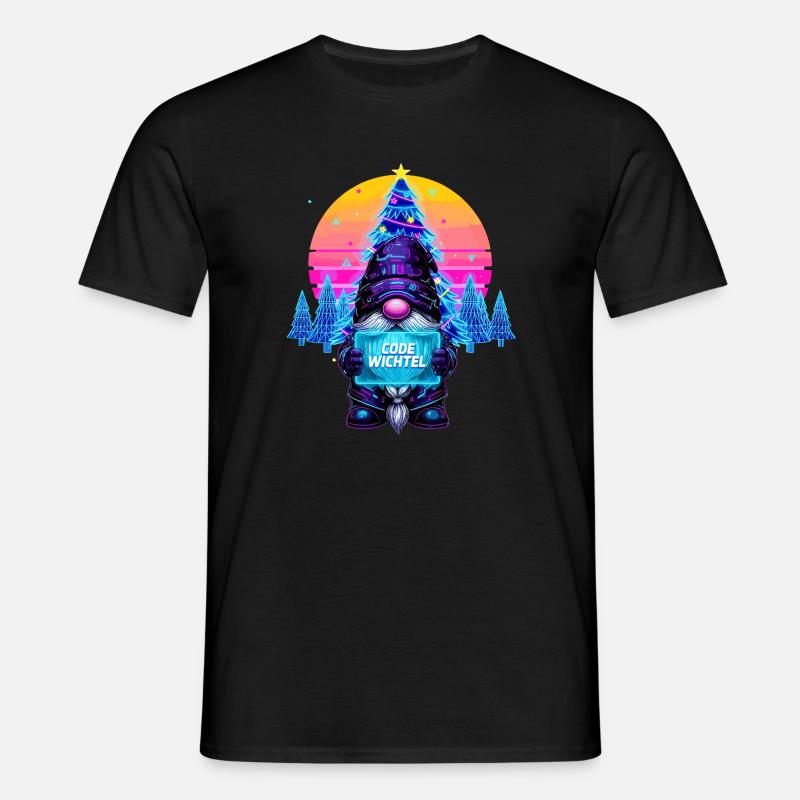 Cyberpunk Code Gnome - Synthwave Noël Nerd - T-shirt Homme - noir