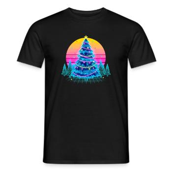 Neon Christmas Tree Sunset - Men's T-Shirt - black - Front - AI Model Male 178 light (178cm)