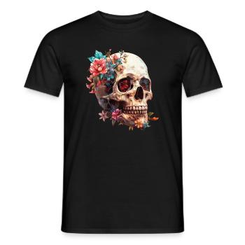 Skull, skull with flowers - Men's T-Shirt - black - Front - AI Model Male 178 light (178cm)