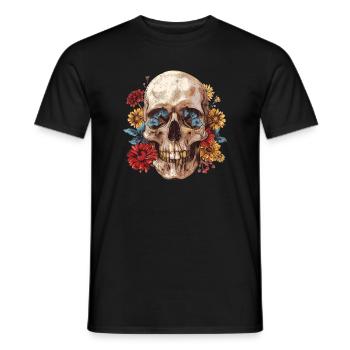 Skull, skull with flowers - Men's T-Shirt - black - Front - AI Model Male 178 light (178cm)