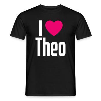 I Love Theo Pink Heart I Love Theo - Men's T-Shirt - black - Front - AI Model Male 178 light (178cm)
