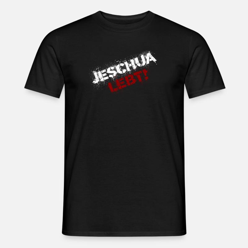 Jeschua lebt weiß-rot - Männer T-Shirt - Schwarz