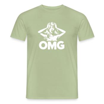 OMG Reaction Silhouette Femme - T-shirt homme - vert sauge - Devant - AI Model Male 178 light (178cm)