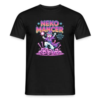 Nekomancer- Funny Halloween Cat T-Shirt - Men's T-Shirt - black - Front - AI Model Male 178 light (178cm)