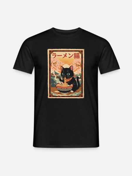 Black Cat Ramen Japanese Vintage Style - Men's T-Shirt - black