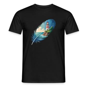 Lighthouse in Feather Landscape Painting - Men's T-Shirt - black - Front - AI Model Male 178 light (178cm)