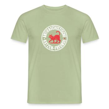 Antifaschistische Katzen Freunde - Gegen Rechts - Männer T-Shirt - Sage - Vorne - AI Model Male 178 light (178cm)