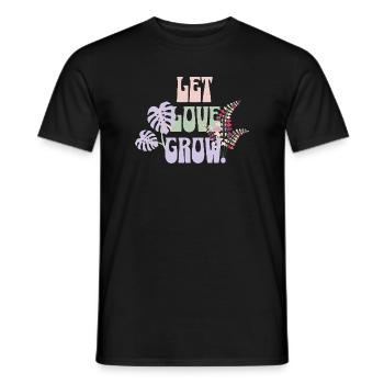 Laissez l’amour grandir – Design rétro botanique - T-shirt homme - noir - Devant - AI Model Male 178 light (178cm)