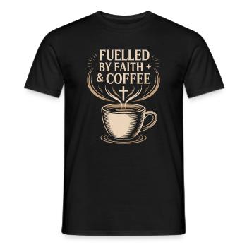Fuelled By Faith And Coffee Glaube Kaffee Kreuz - Men's T-Shirt - black - Front - AI Model Male 178 light (178cm)