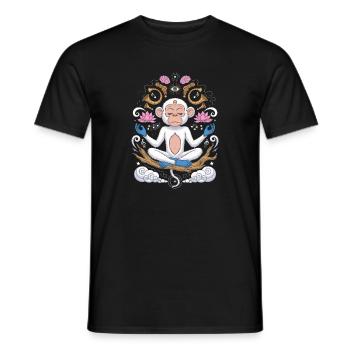 Meditating monkey with lotus bed and - Men's T-Shirt - black - Front - AI Model Male 178 light (178cm)
