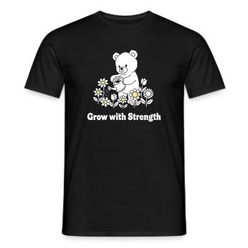 L’ours arrose les fleurs – la force grandit - T-shirt homme - noir - Devant - AI Model Male 178 light (178cm)