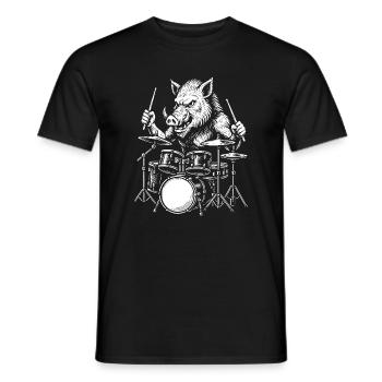 Boar Drummer Rock Attack - Men's T-Shirt - black - Front - AI Model Male 178 light (178cm)