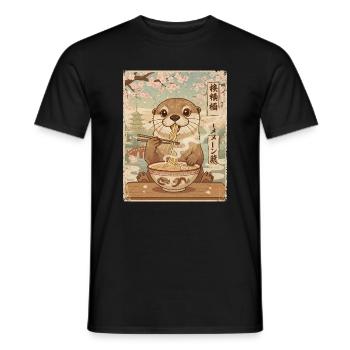 Ramen de loutre style vintage japonais - T-shirt homme - noir - Devant - AI Model Male 178 light (178cm)