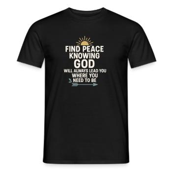 Citation « Trouver la paix en connaissant Dieu », Christian - T-shirt homme - noir - Devant - AI Model Male 178 light (178cm)
