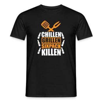 Chilling Grilling Sixpack Kill / BBQ Saying Funny - Men's T-Shirt - black - Front - AI Model Male 178 light (178cm)