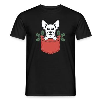 Pocket Pup Holly Christmas - Men's T-Shirt - black - Front - AI Model Male 178 light (178cm)