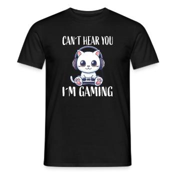 Gaming cat with headphones - Men's T-Shirt - black - Front - AI Model Male 178 light (178cm)
