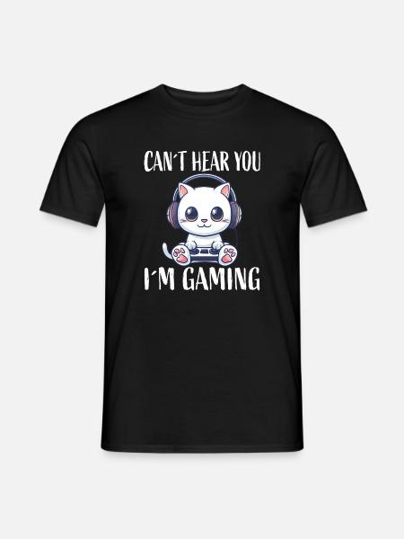Gaming Katze mit Kopfhörern - Männer T-Shirt - Schwarz