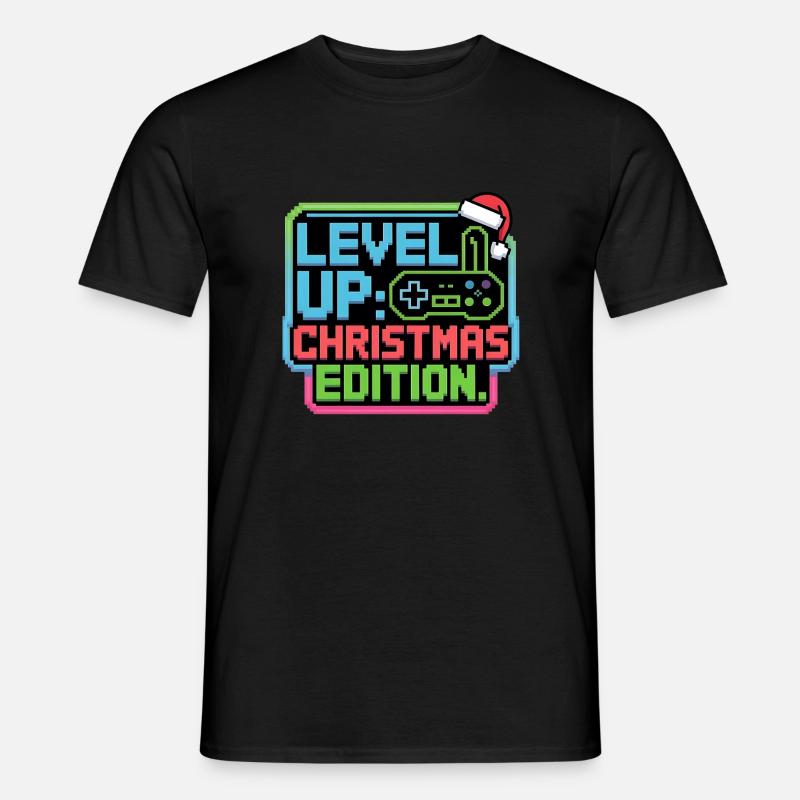 Level Up zu Weihnachten - Pixel Gamer Geschenk - Männer T-Shirt - Schwarz