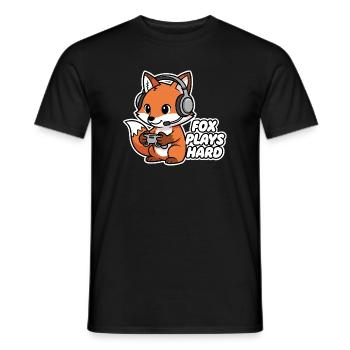 Fox with headset, game hero - Men's T-Shirt - black - Front - AI Model Male 178 light (178cm)