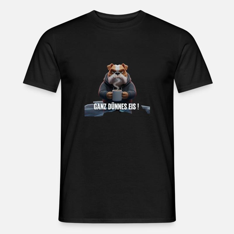 Bulldogge mit Kaffee – Witziges Eis-Motiv - Männer T-Shirt - Schwarz