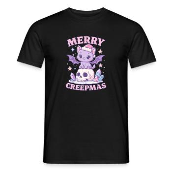 Crâne de Noël gothique pastel de chat Merry Creepmas - T-shirt homme - noir - Devant - AI Model Male 178 light (178cm)