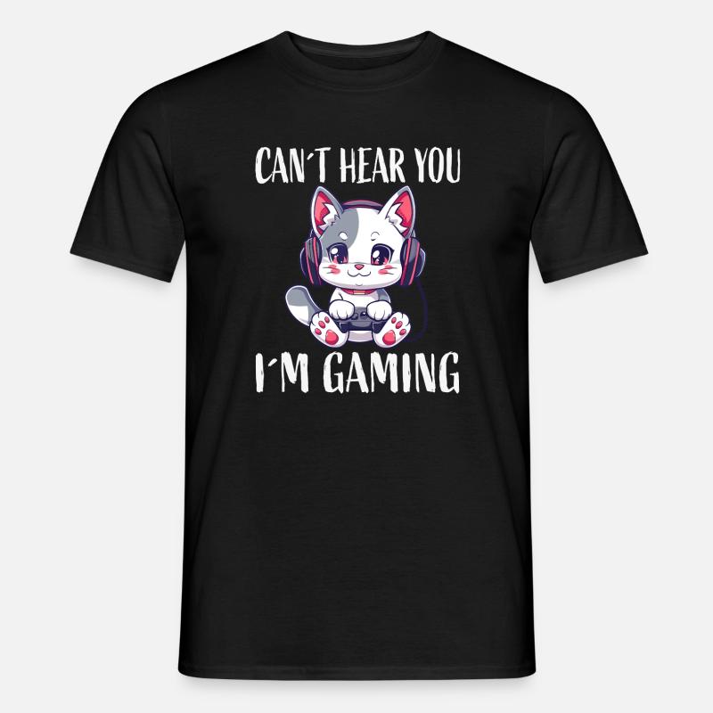 Gaming-Katze Kopfhörer - Männer T-Shirt - Schwarz