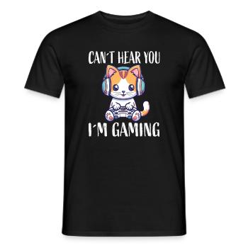Kätzchen mit Headset beim Gaming - Männer T-Shirt - Schwarz - Vorne - AI Model Male 178 light (178cm)