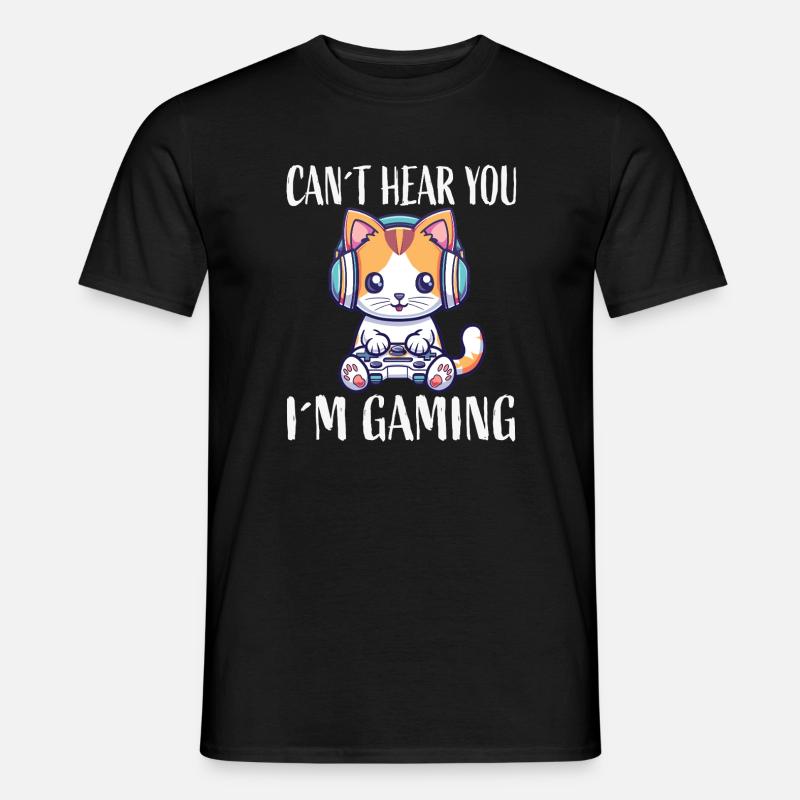 Kitten with headset while gaming - Men’s T-shirt - black