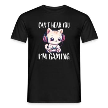 Cat Gaming While Gaming - Men's T-Shirt - black - Front - AI Model Male 178 light (178cm)