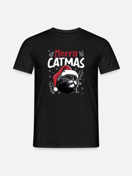 Merry Catmas Funny Cat Christmas Motif - Men's T-Shirt - black