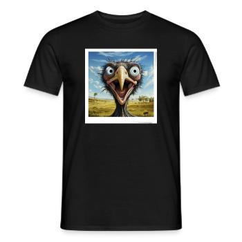 Bizarre ostrich face in the savannah - Men's T-Shirt - black - Front - AI Model Male 178 light (178cm)