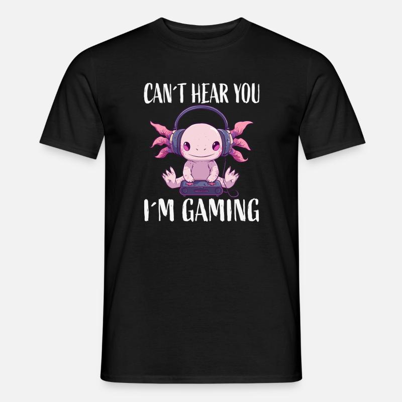 Gaming Axolotl mit Kopfhörern - Männer T-Shirt - Schwarz