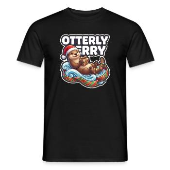 Otterly Merry Weihnachtsotter - Männer T-Shirt - Schwarz - Vorne - AI Model Male 178 light (178cm)