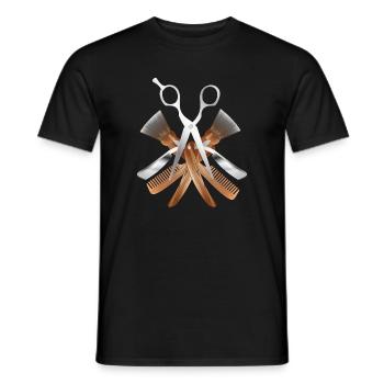 Motif élégant de barbier avec ciseaux et outils - T-shirt homme - noir - Devant - AI Model Male 178 light (178cm)