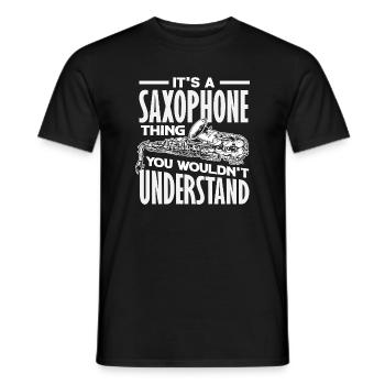 C’est une affaire de saxophone, c’est drôle. - T-shirt homme - noir - Devant - AI Model Male 178 light (178cm)