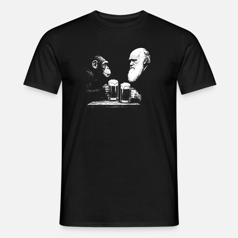 Chimp and Darwin drinking beer - Men’s T-shirt - black