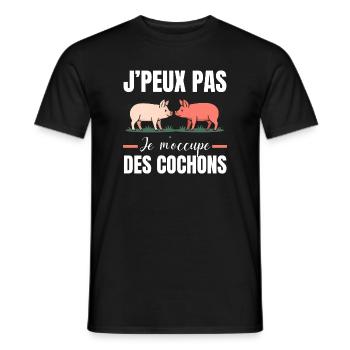 J’Peux Pas Je M’Ocupe Des Cochons - T-shirt homme - noir - Devant - AI Model Male 178 light (178cm)