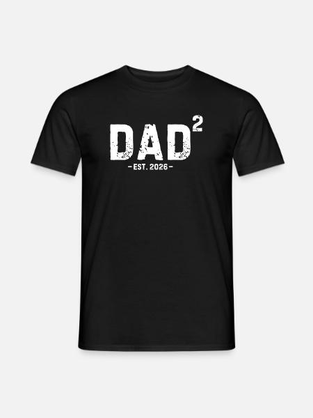 Papa Quadrat Est 2026 Zweiter Vater von zwei Kindern - Männer T-Shirt - Schwarz