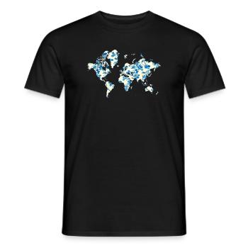 Carte du monde Fleurs Bleues - T-shirt homme - noir - Devant - AI Model Male 178 light (178cm)