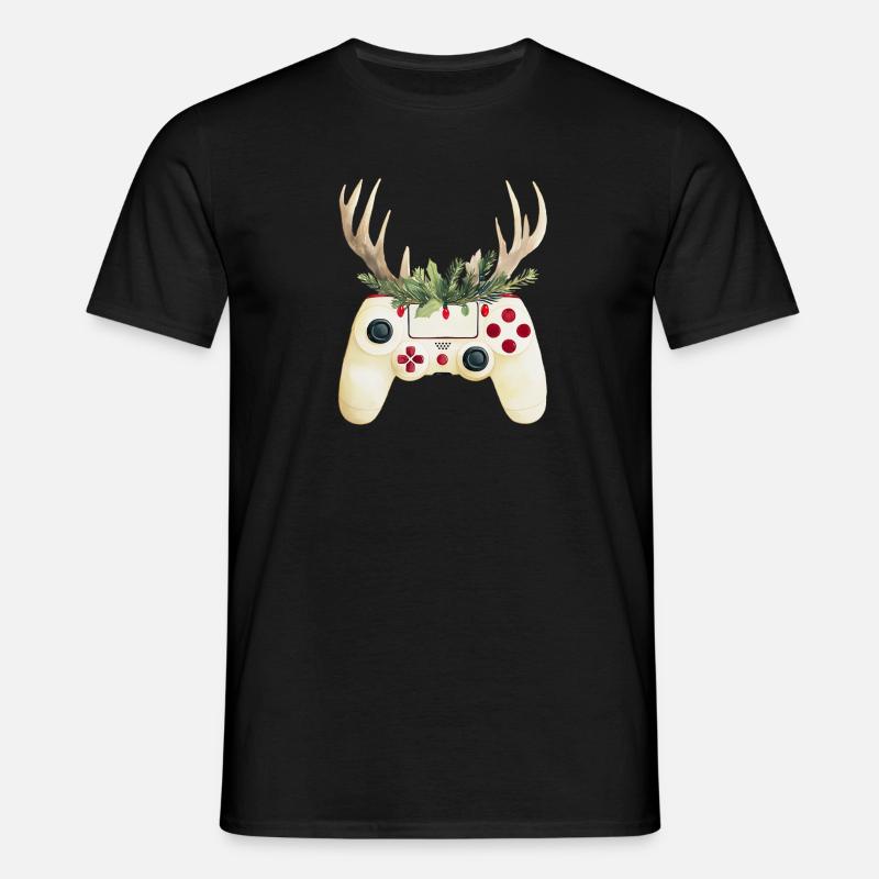 Weihnachtscontroller mit Hirschgeweih - Männer T-Shirt - Schwarz