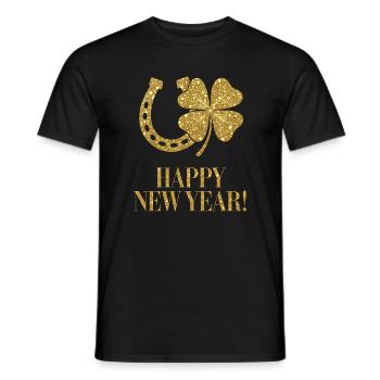 Shamrock Horseshoe Lucky Golden Happy New Year - Men's T-Shirt - black - Front - AI Model Male 178 light (178cm)
