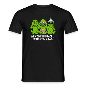 Alien Humor Shirt – We Come in Peace - Men's T-Shirt - black - Front - AI Model Male 178 light (178cm)