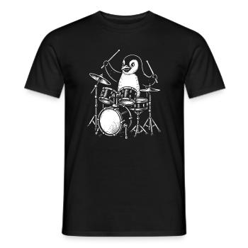 Penguin Drummer Line Art Tee - Men's T-Shirt - black - Front - AI Model Male 178 light (178cm)