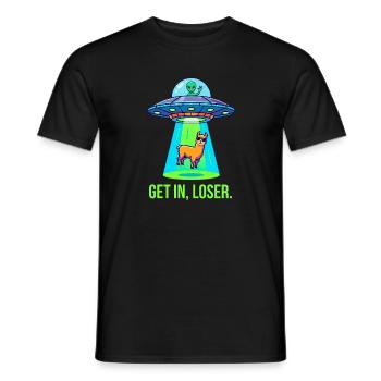 Get In Loser - Funny Llama Alien UFO - Men's T-Shirt - black - Front - AI Model Male 178 light (178cm)