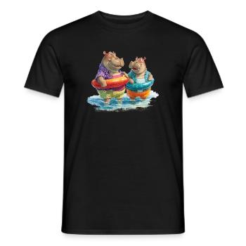 Hippos am Strand mit Schwimmreifen - Männer T-Shirt - Schwarz - Vorne - AI Model Male 178 light (178cm)